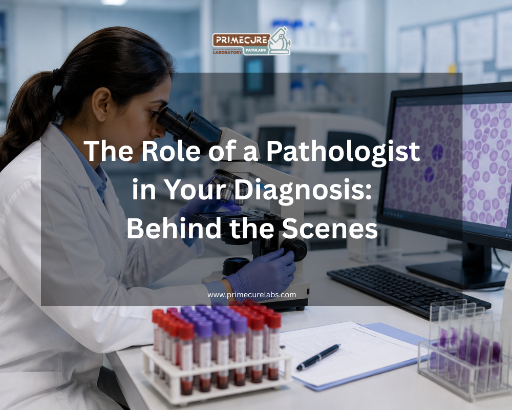 Pathologist examining laboratory samples under a microscope for accurate medical diagnosis and disease detection at a modern pathology laboratory.